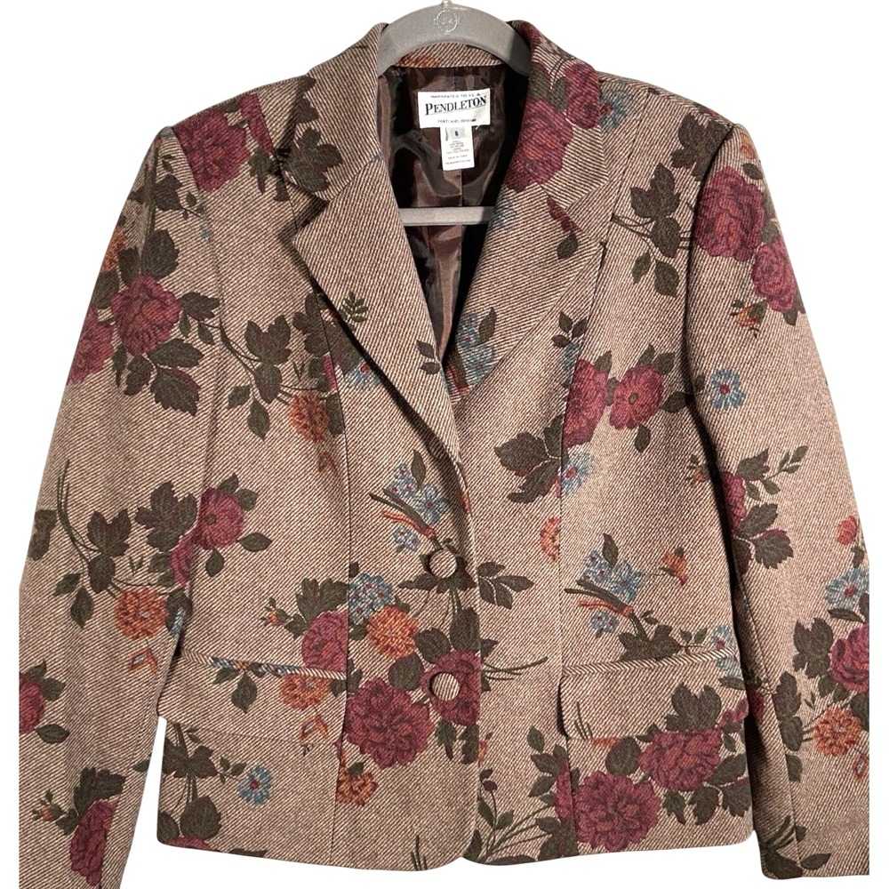 Pendleton Vintage Wool Tapestry Jacket Womens 8 Floral Blazer Western Jacquard